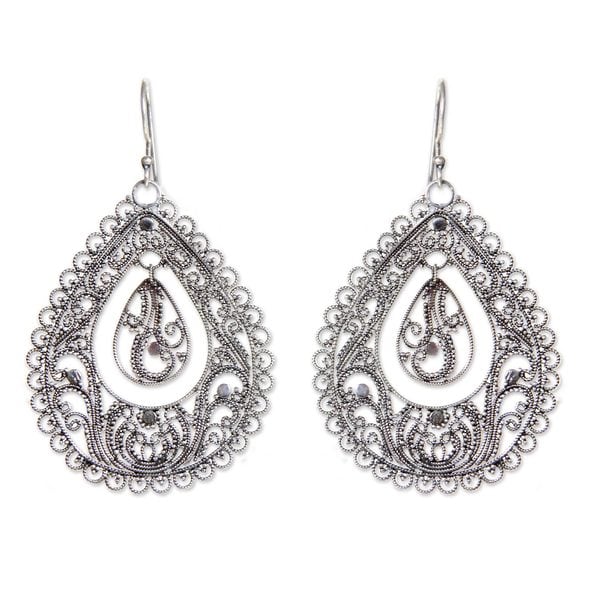 Handmade Sterling Silver Filigree Earrings Water Indonesia Handmade Sterling Silver Filigree Earrings