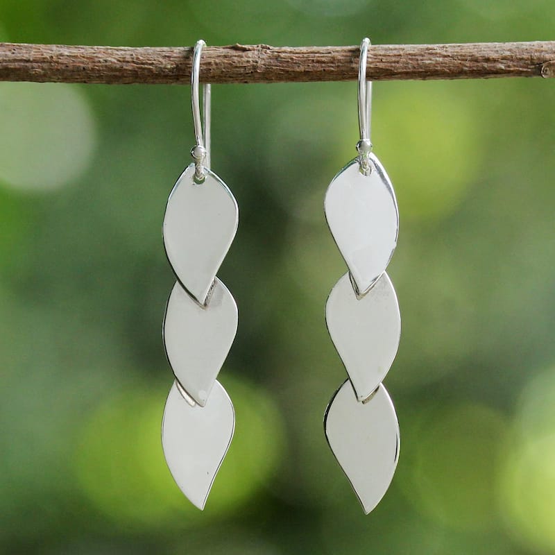 Sterling Silver Dangle Earrings, 'Romantic Leaves' (Thailand) - 1.9L*0.3W