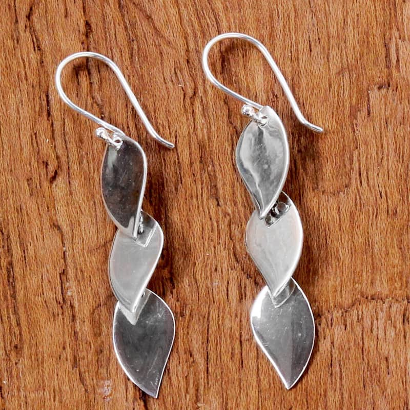 Sterling Silver Dangle Earrings, 'Romantic Leaves' (Thailand) - 1.9L*0.3W