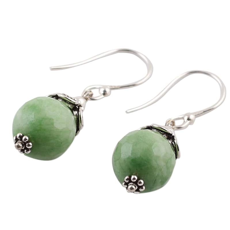 Handmade Aventurine Dangle Earrings, 'Green Delight' (India) - 1.6*0.4