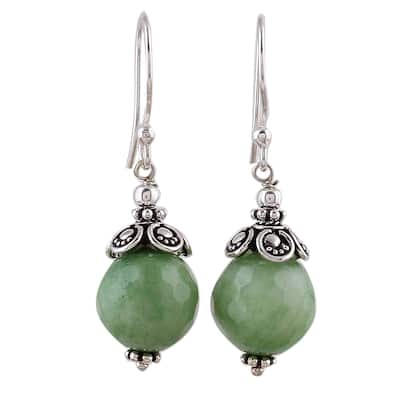 Handmade Aventurine Dangle Earrings, 'Green Delight' (India) - 1.6*0.4