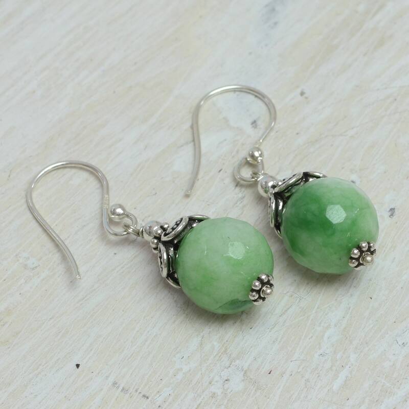 Handmade Aventurine Dangle Earrings, 'Green Delight' (India) - 1.6*0.4