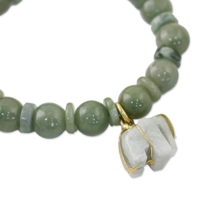 Jade Beaded Stretch Bracelet Jade Elephant (Thailand) - 7'6" x 9'6"