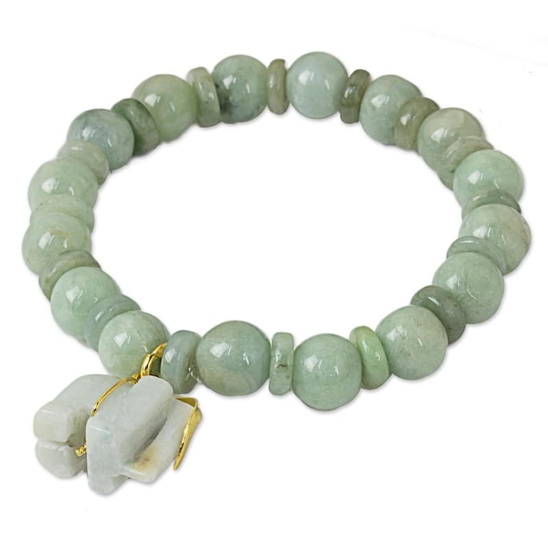 Jade Beaded Stretch Bracelet Jade Elephant (Thailand) - 7'6" x 9'6"