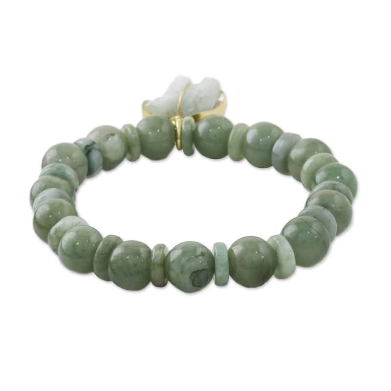Jade Beaded Stretch Bracelet Jade Elephant (Thailand) - 7'6" x 9'6"