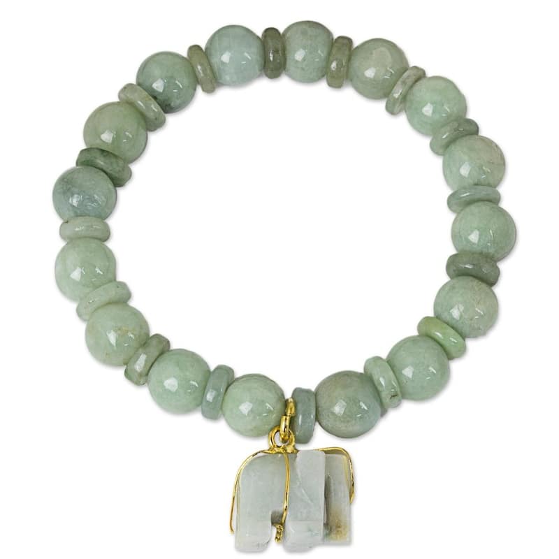 Jade Beaded Stretch Bracelet Jade Elephant (Thailand) - 7'6" x 9'6"