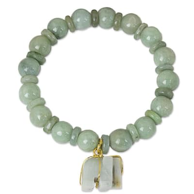 Jade Beaded Stretch Bracelet Jade Elephant (Thailand) - 7'6" x 9'6"