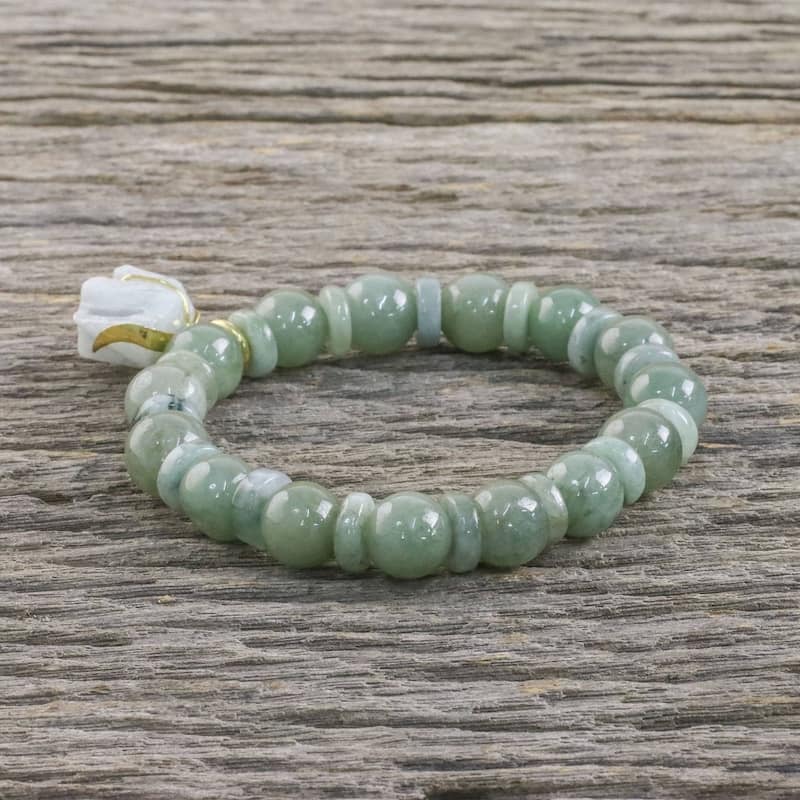 Jade Beaded Stretch Bracelet Jade Elephant (Thailand) - 7'6" x 9'6"