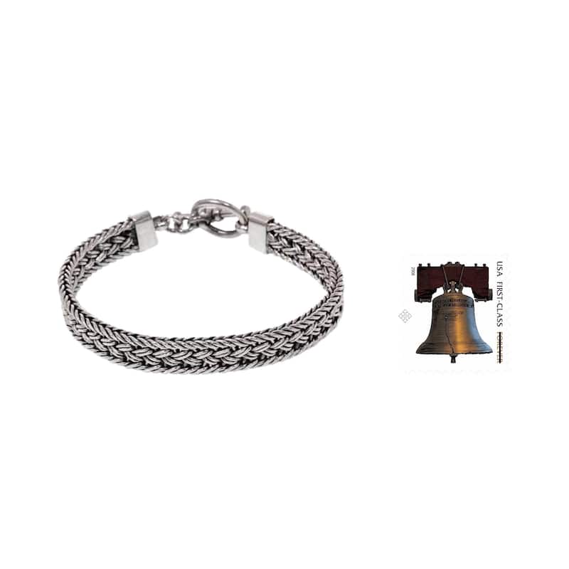 Sterling Silver Bracelet, 'Tukad Pakerisan' (Indonesia) - 7'6" x 9'6"