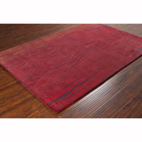 Artist's Loom Hand-tufted Transitional Abstract Red Wool Rug (8'x10')