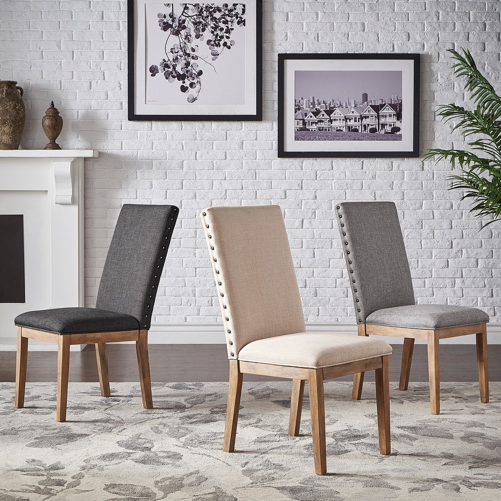 Voyager Nailhead Accent Parson Linen Dining Chair (Set of 2) by iNSPIRE Q Artisan