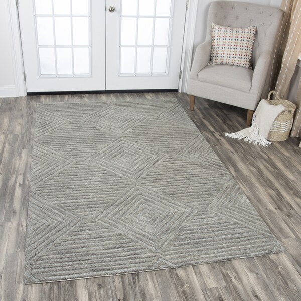 Shop Idyllic Solid Grey Wool Hand-tufted Geometric Area ...