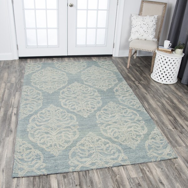 Hand-tufted Opulent Light Blue Wool Medallion Area Rug (9' x 12') - 9' x 12'