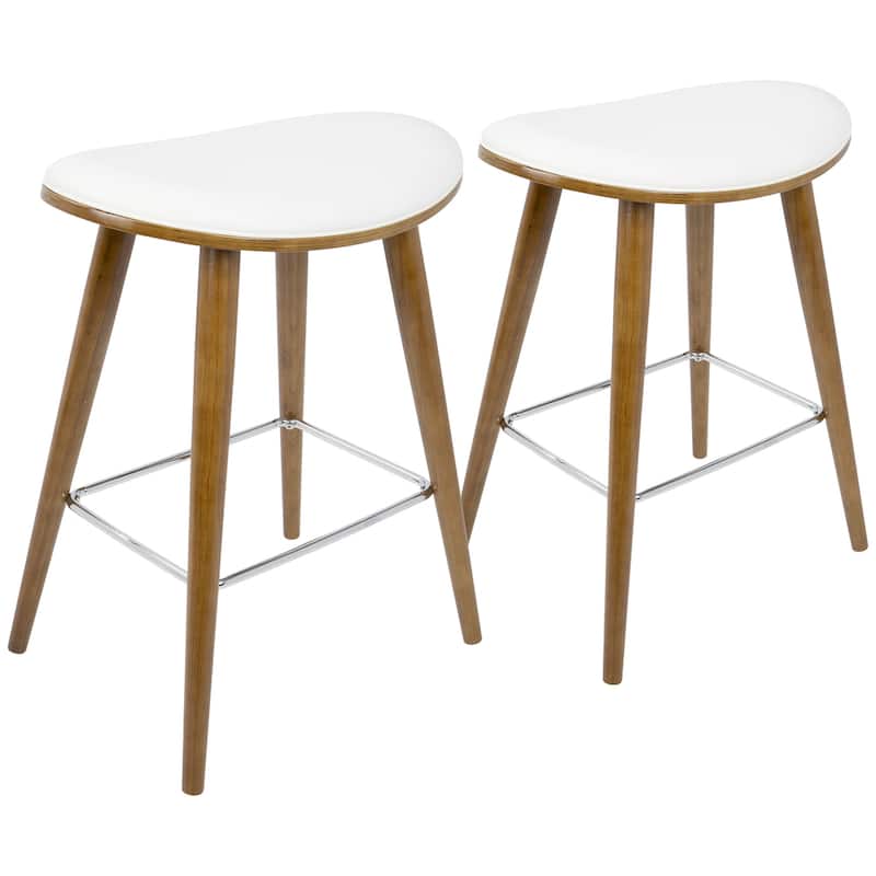 Copper Grove Albstadt Walnut and Faux Leather Saddle Counter Stools (Set of 2) - White
