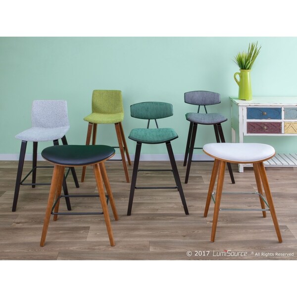 Saddle Counter Stool in Walnut and Faux Leather (Set of 2)
