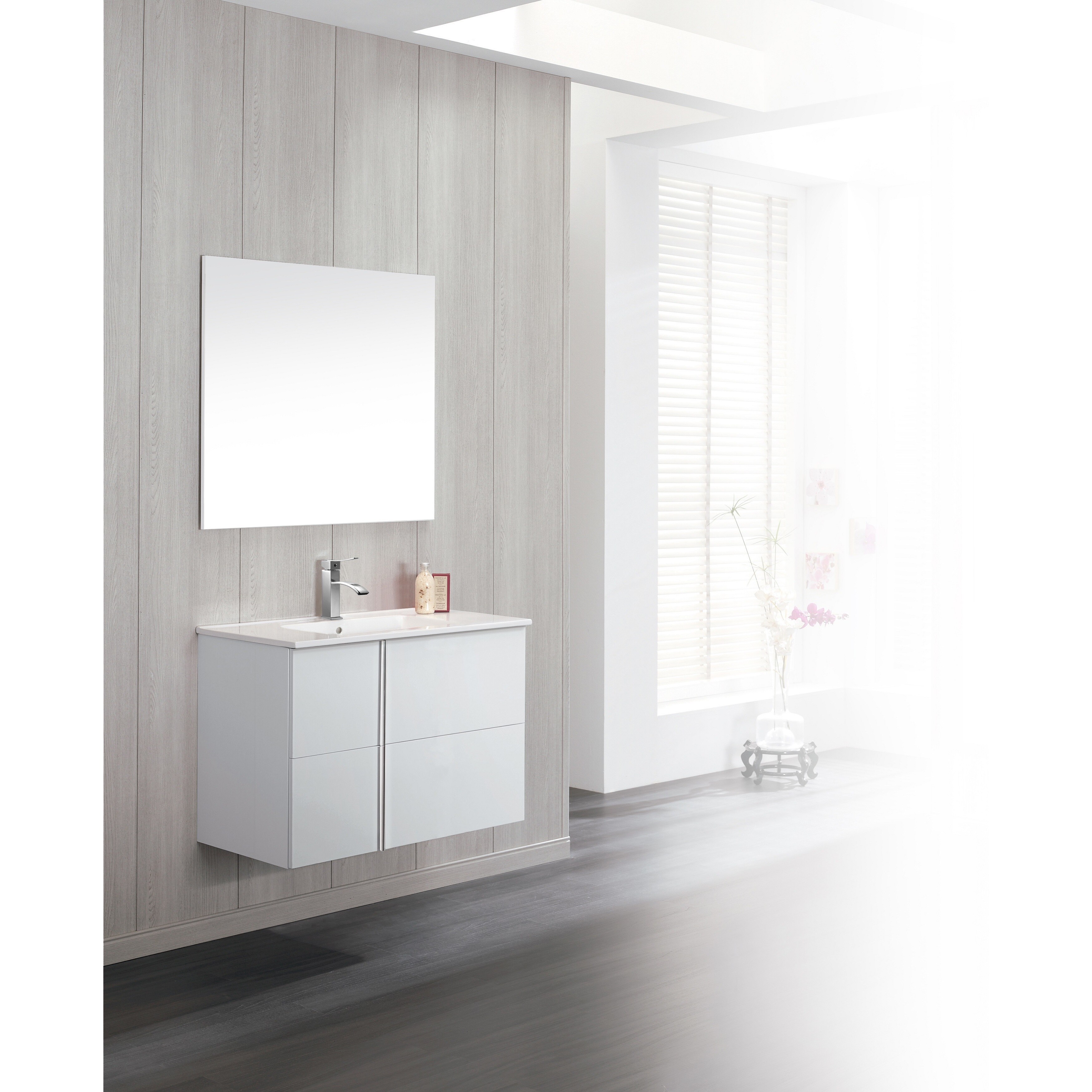 Dawn Onix White Ceramic and Wood Bathroom Vanity Set - Bed