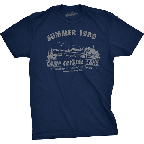 Mens Summer 1980 Funny Vintage Halloween Horror T shirt - Navy
