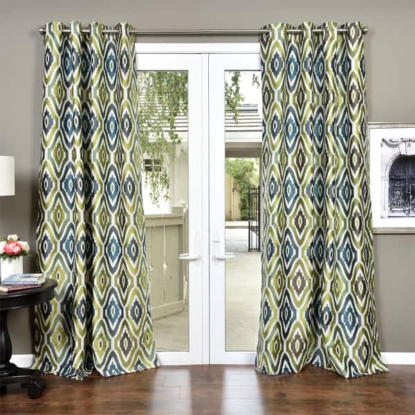 slide 1 of 12, The Curated Nomad Auburn Heavy Faux Silk Jacquard Lined Curtain Panel Green