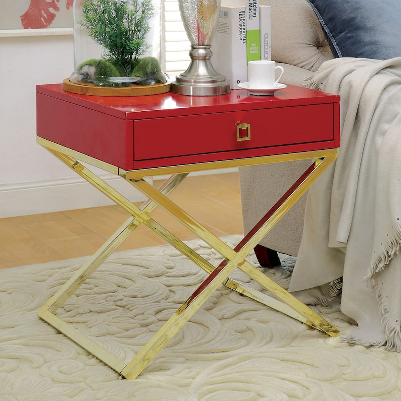 Shea Contemporary 24-inch Metal 1-Drawer Side Table by Furniture of America - Red
