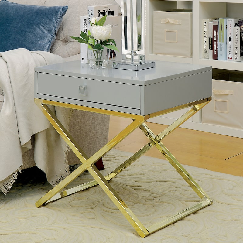 Shea Contemporary 24-inch Metal 1-Drawer Side Table by Furniture of America - Grey