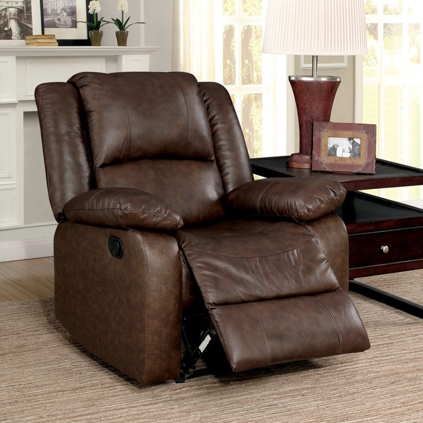 Shop Furniture of America Tevo Modern Brown Leather Glider Recliner ...