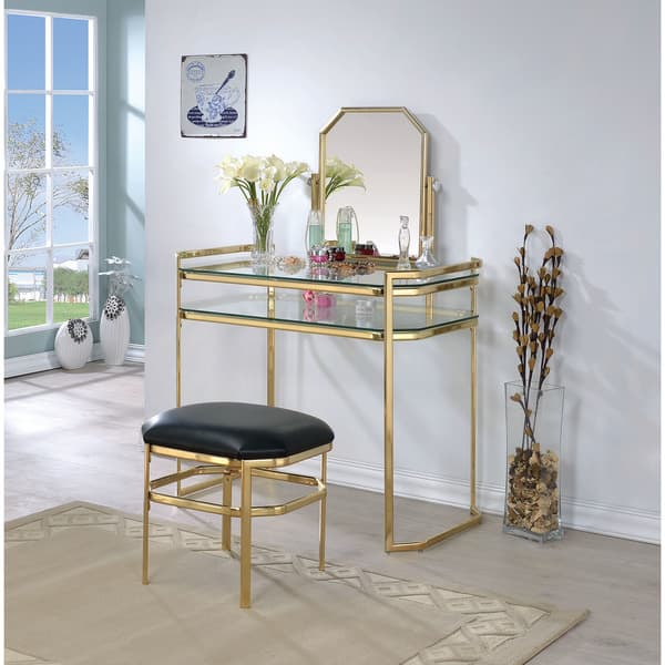 metal dressing table mirror Colleen Glass and Metal Vanity Set With Mirror - Bed Bath & Beyond