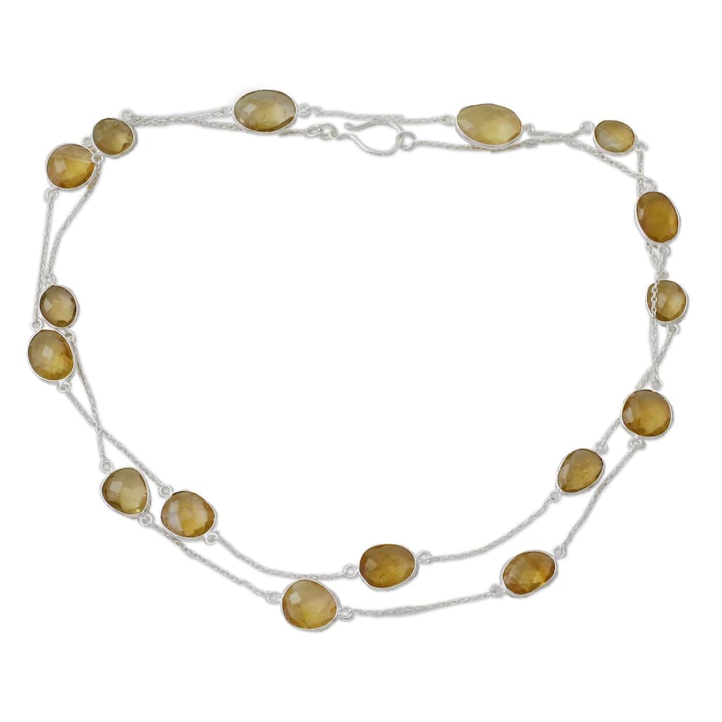 Handmade Lemon Quartz Long Chain Necklace, 'Duduma Majesty' (India)
