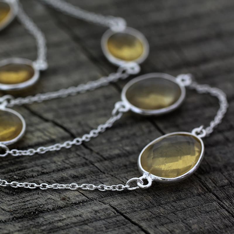 Handmade Lemon Quartz Long Chain Necklace, 'Duduma Majesty' (India)