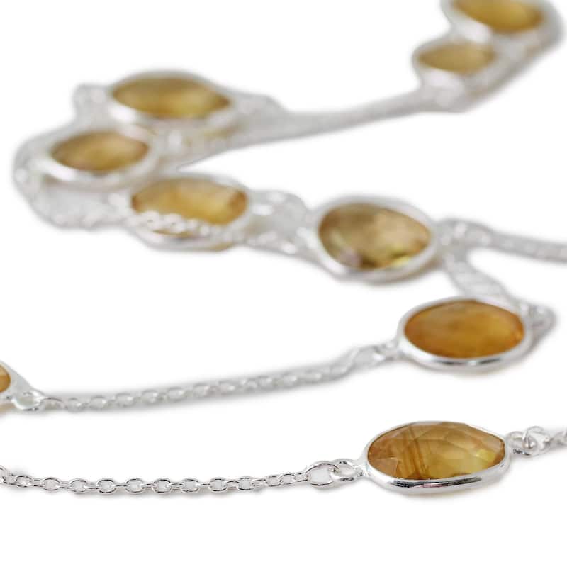 Handmade Lemon Quartz Long Chain Necklace, 'Duduma Majesty' (India)