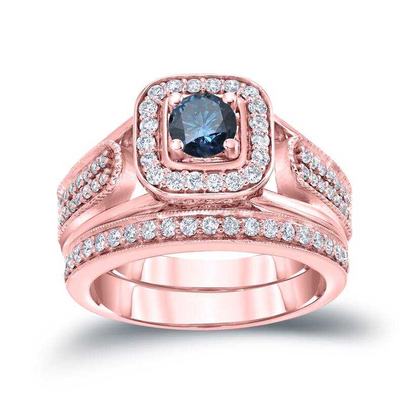 Auriya 3/4ctw Round Blue Halo Diamond Engagement Ring Set 14k Gold