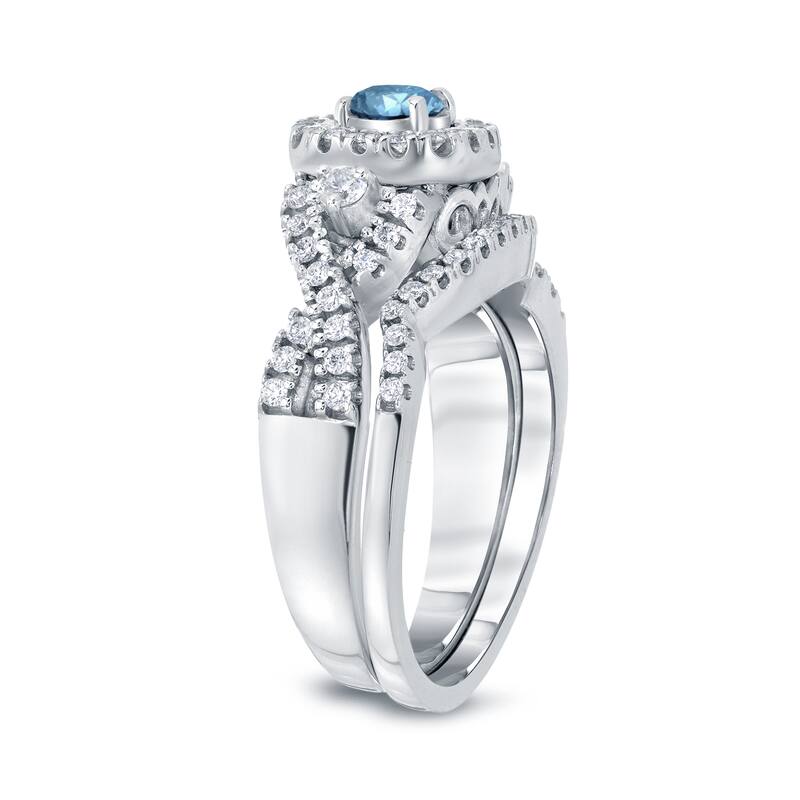 Auriya 3/4ctw Infinity Inspired Blue Halo Diamond Engagement Ring Set 14k Gold
