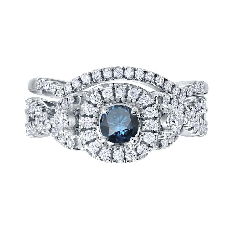 Auriya 3/4ctw Infinity Inspired Blue Halo Diamond Engagement Ring Set 14k Gold