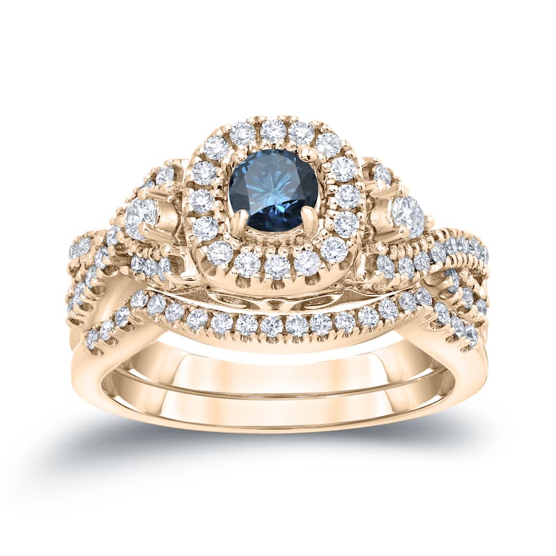 Auriya 3/4ctw Infinity Inspired Blue Halo Diamond Engagement Ring Set 14k Gold