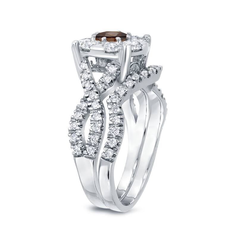 14k Gold 1 1/5ct TDW Infinity Inspired Brown Diamond Halo Engagement Ring Set by Auriya