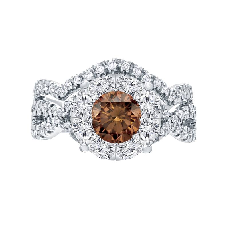 14k Gold 1 1/5ct TDW Infinity Inspired Brown Diamond Halo Engagement Ring Set by Auriya