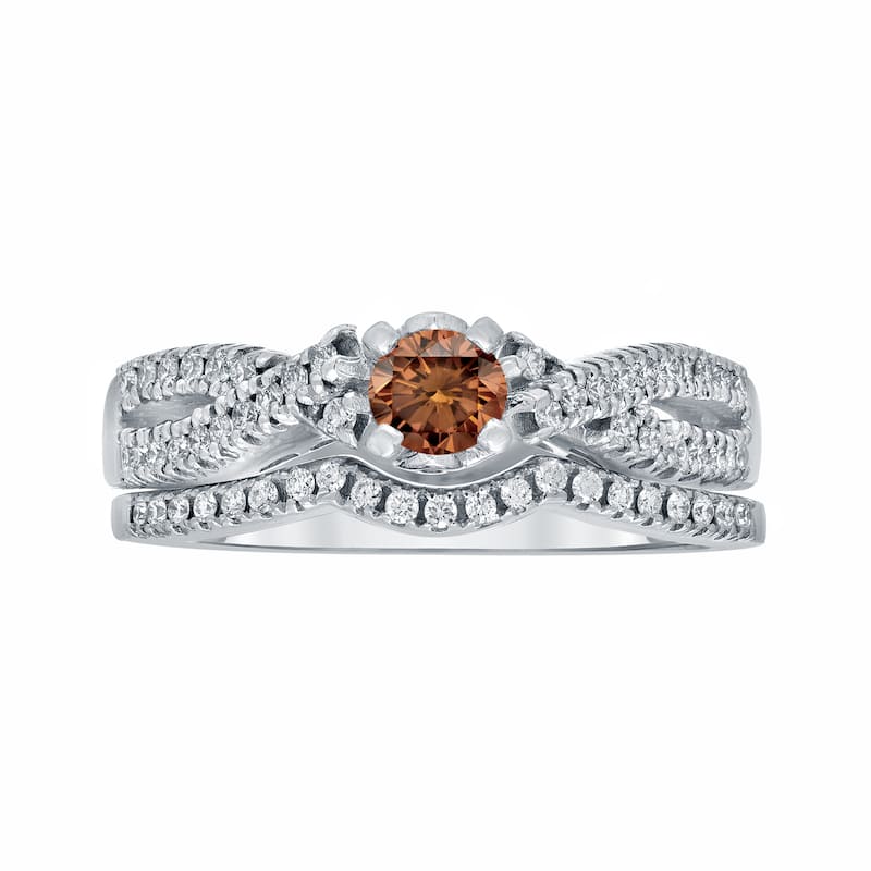 14k Gold 1/2ct TDW Braided Infinity Inspired Brown Diamond Halo Engagement Ring Set by Auriya