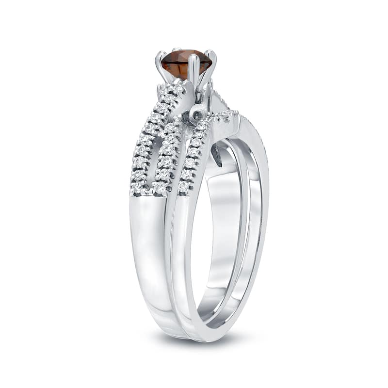 14k Gold 1/2ct TDW Braided Infinity Inspired Brown Diamond Halo Engagement Ring Set by Auriya