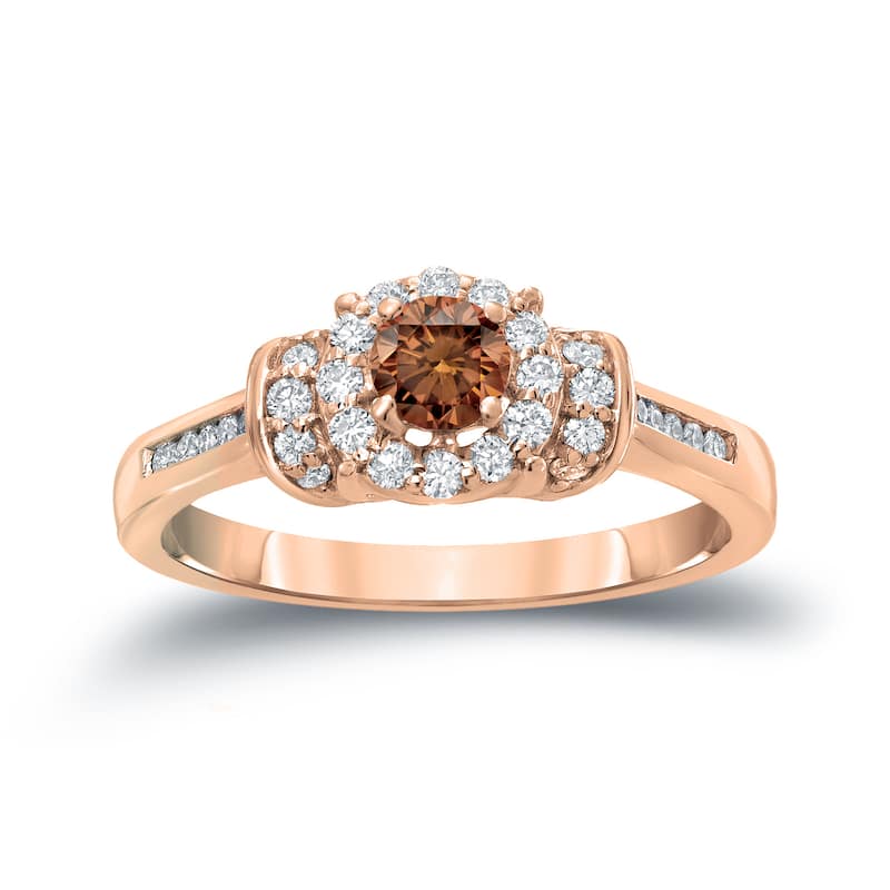 Auriya 1/2ct TDW Round Brown Diamond Halo Engagement Ring 14k Gold