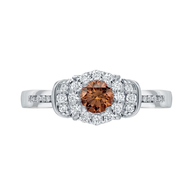 Auriya 1/2ct TDW Round Brown Diamond Halo Engagement Ring 14k Gold