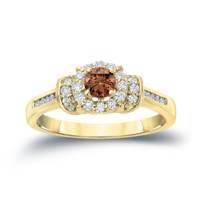 Auriya 1/2ct TDW Round Brown Diamond Halo Engagement Ring 14k Gold