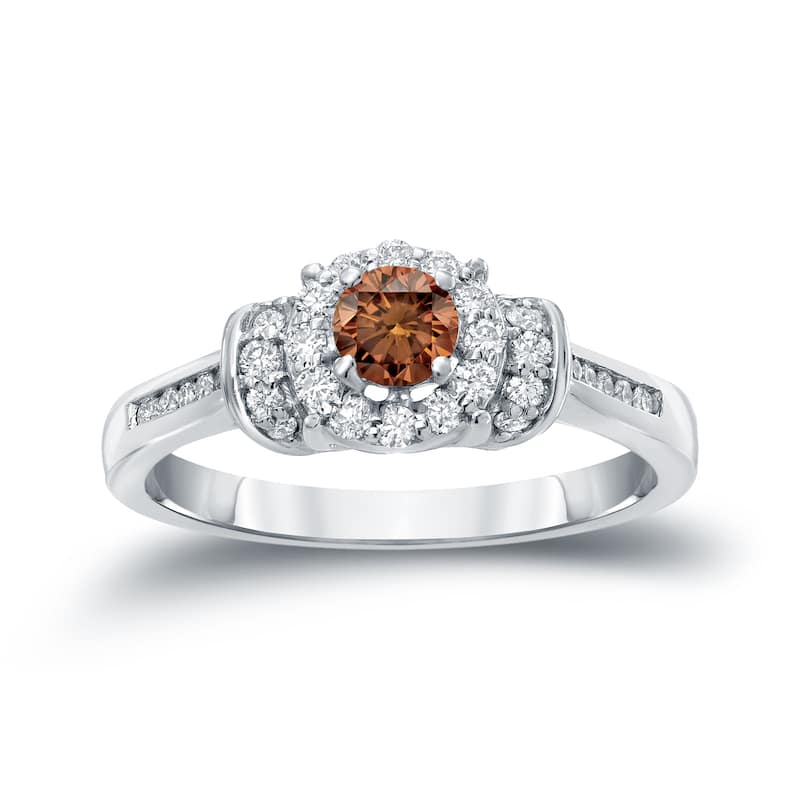 Auriya 1/2ct TDW Round Brown Diamond Halo Engagement Ring 14k Gold