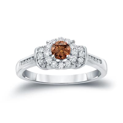 Auriya 1/2ct TDW Round Brown Diamond Halo Engagement Ring 14k Gold