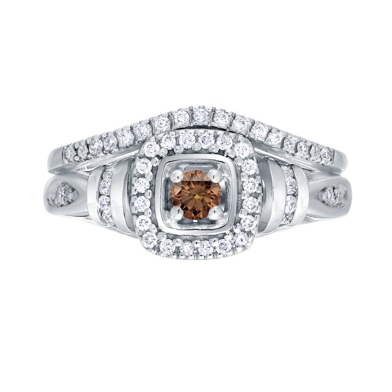 14k Gold 1/2ct TDW Brown Diamond Halo Engagement Ring Set by Auriya