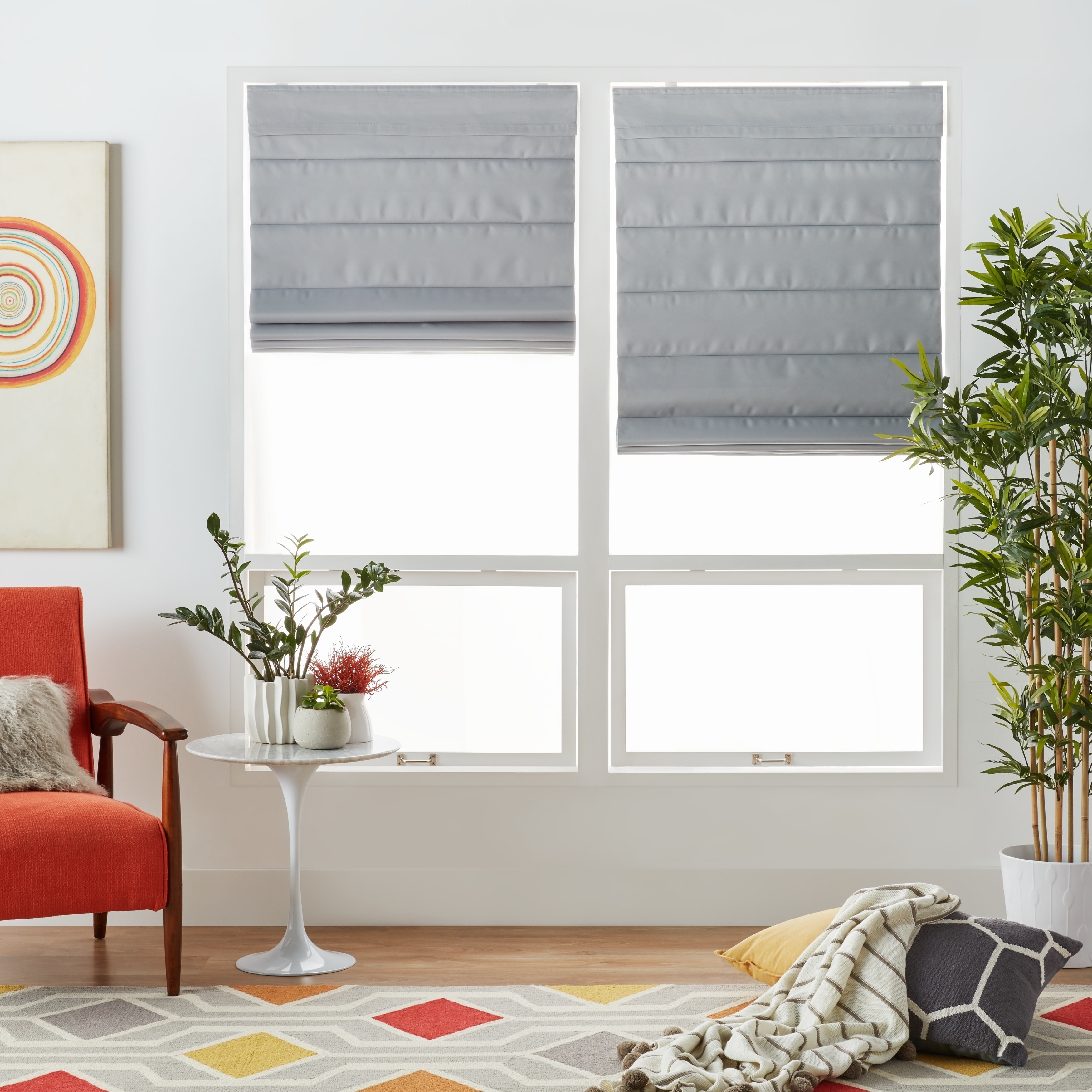 Arlo Blinds Grey Room Darkening Cordless Lift Fabric Roman Shades