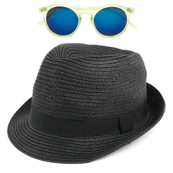 Pop Fashionwear Unisex Straw Fedora Vintage Sun Visor Hat with Free Sunglasses