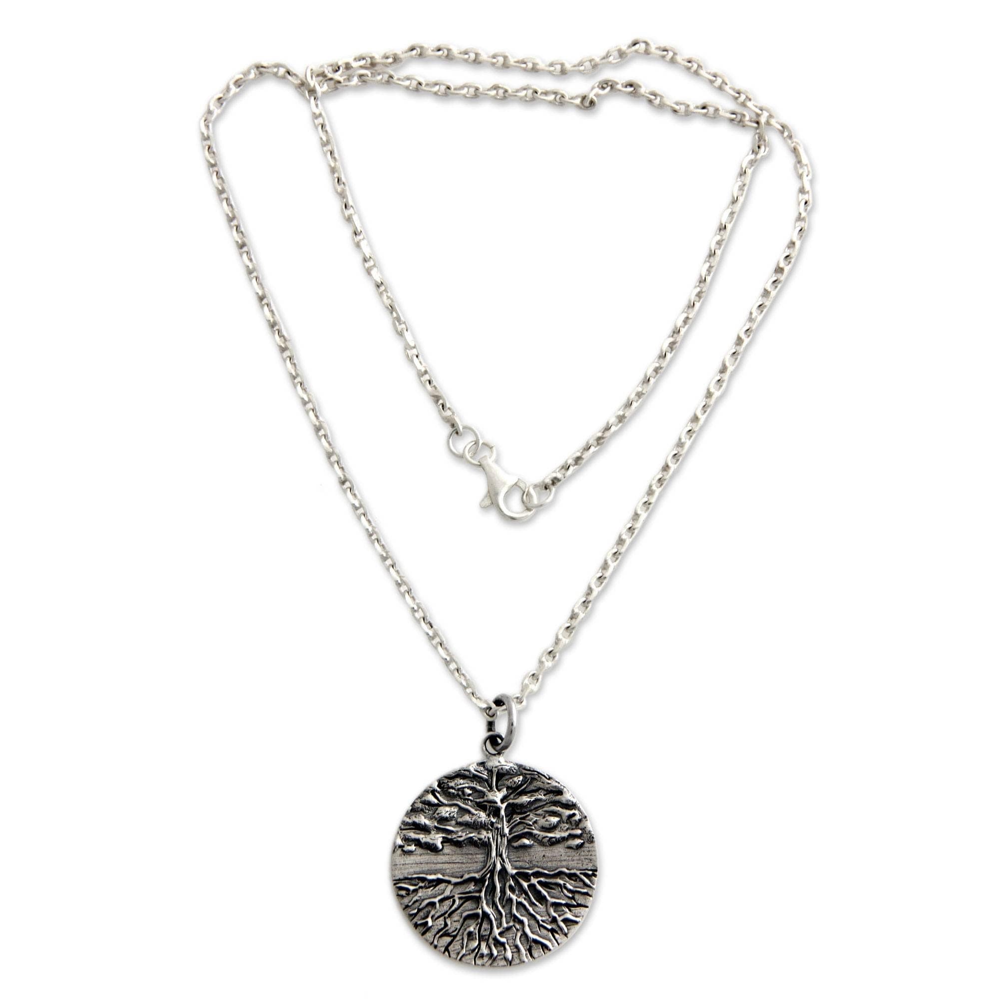 Handmade Men's Sterling Silver Necklace Tree of Life (Indonesia) - 7'6