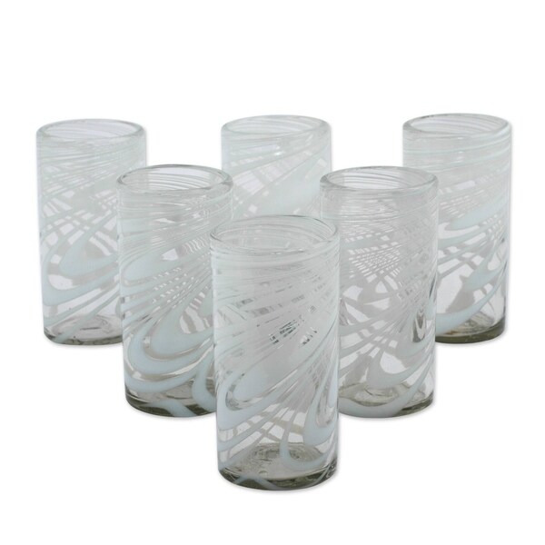 Handmade Blown Glass Highball Glasses Whirling White Set of 6 (Mexico). Opens flyout.