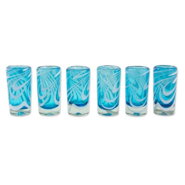 Vintage HAND BLOWN Recycled Aqua Glass w/Tiny Bubbles TUMBLERS WATER  GLASSES 4pc