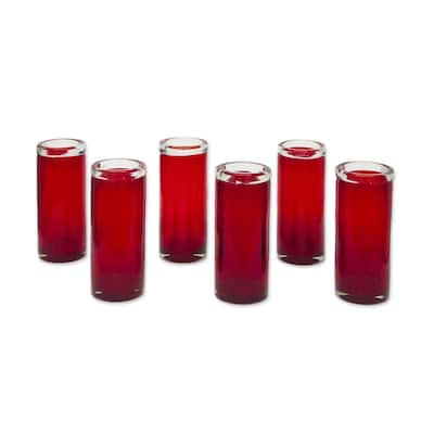 NOVICA Artisan Handblown Highball Glasses Red Mexican Barware Recycled Cocktail Tumbler Drinkware'Ruby'(Set of 6)