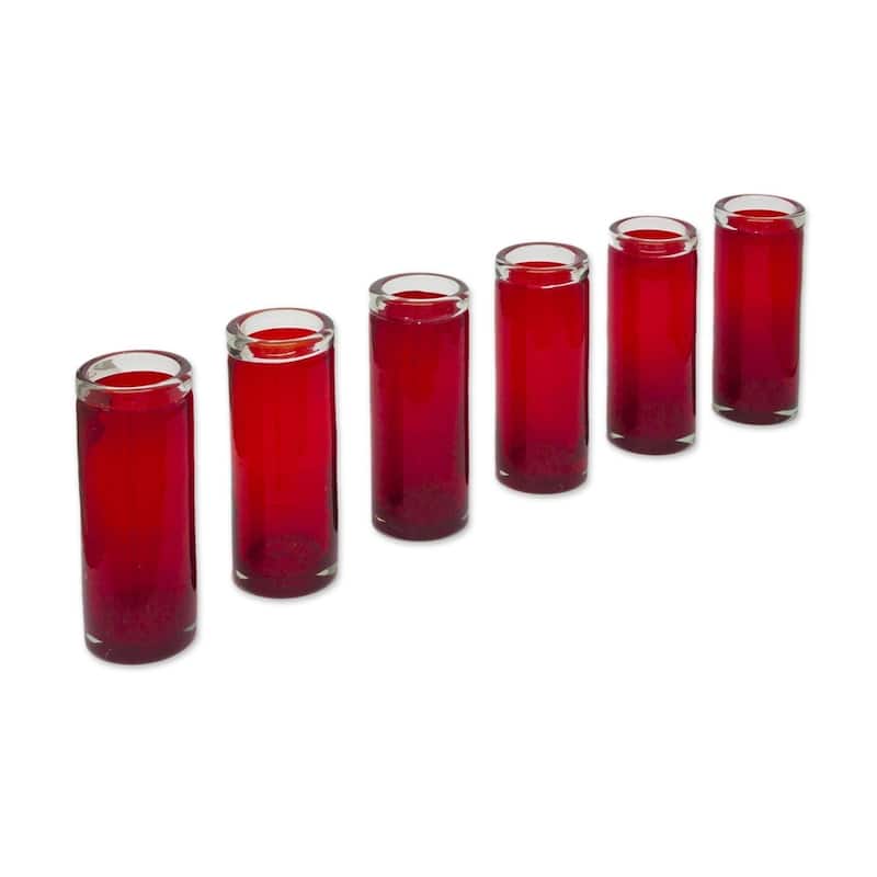 NOVICA Artisan Handblown Highball Glasses Red Mexican Barware Recycled Cocktail Tumbler Drinkware'Ruby'(Set of 6)